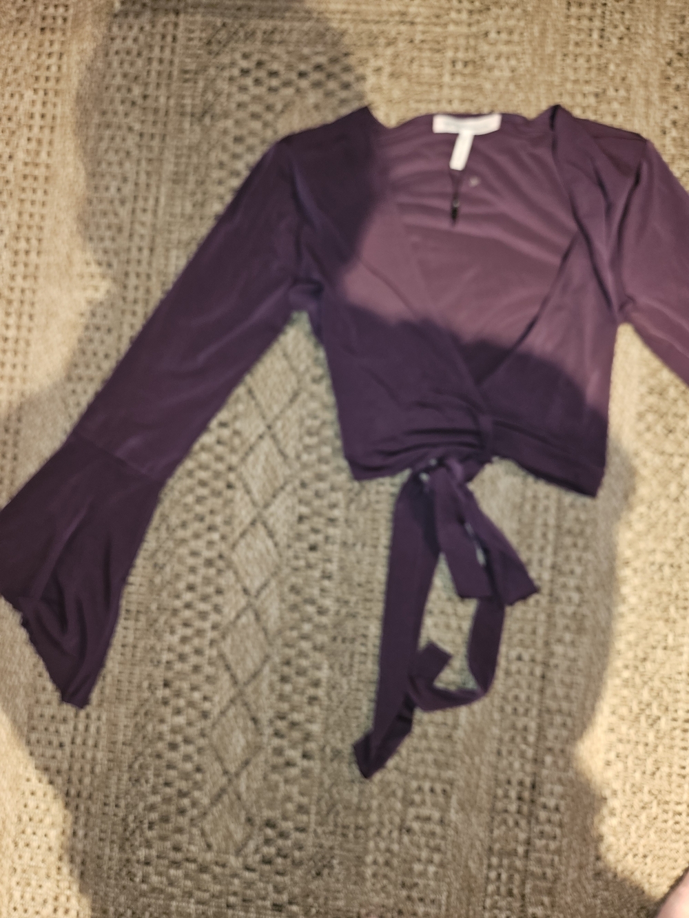 BCBGeneration Plum Wrap Tie Bell-Sleeve Top